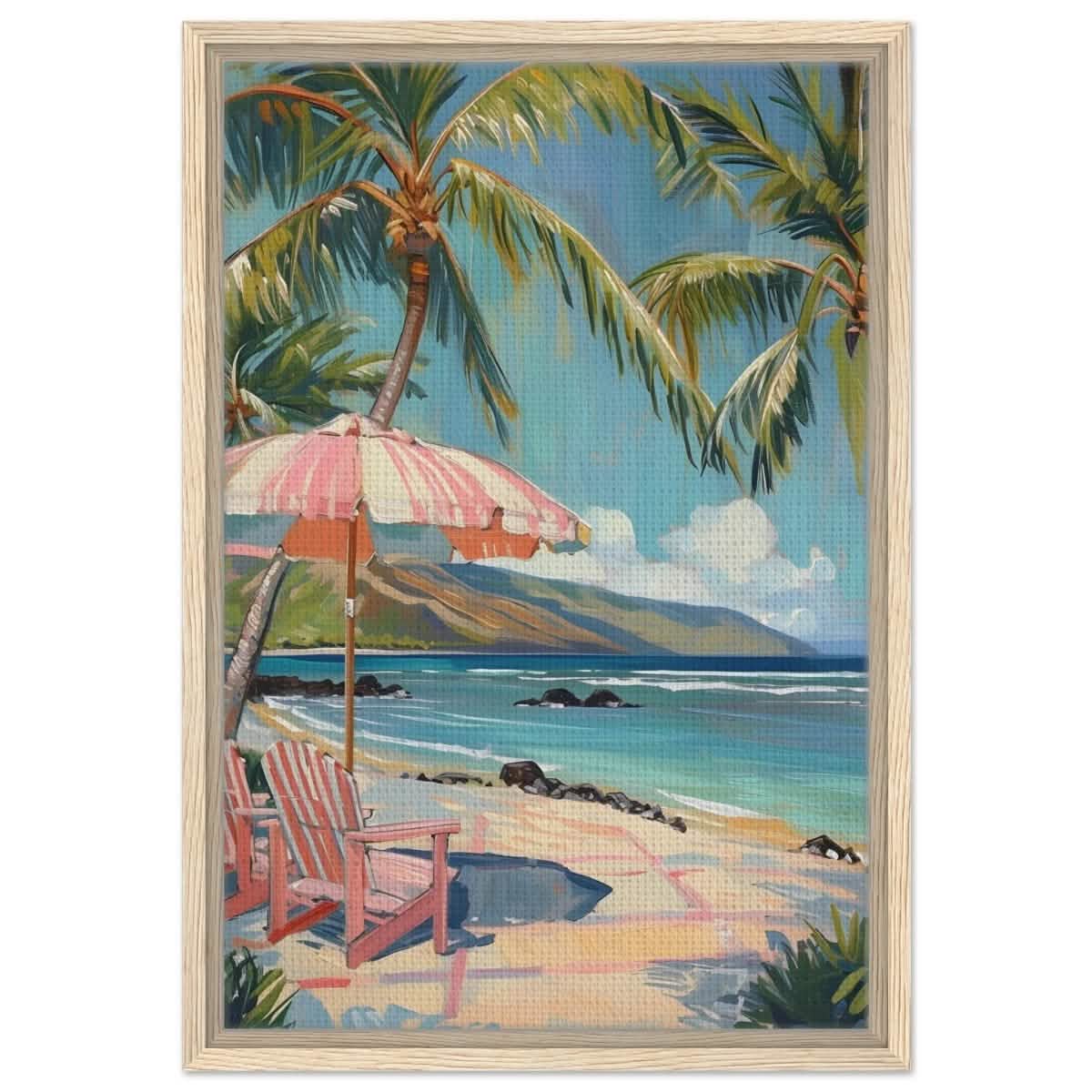Island Retreat with Palm Breeze | Contemporary Impressionism wall art print - 40x60 cm / 16x24″ - Framed Canvas - Wood frame