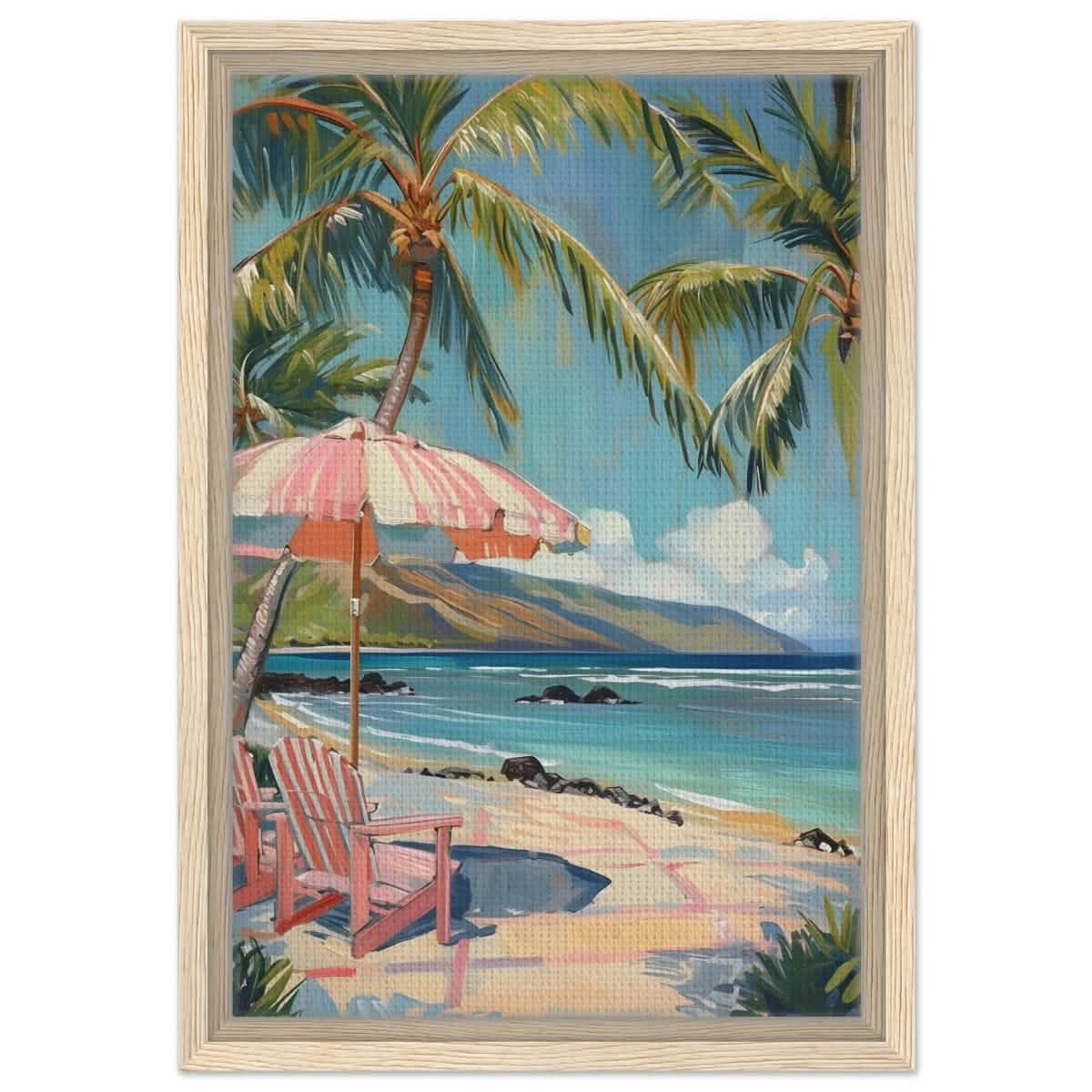 Island Retreat with Palm Breeze | Contemporary Impressionism wall art print - 30x45 cm / 12x18″ - Framed Canvas - Wood frame