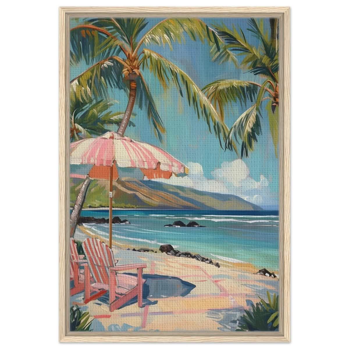 Island Retreat with Palm Breeze | Contemporary Impressionism wall art print - 50x75 cm / 20x30″ - Framed Canvas - Wood frame