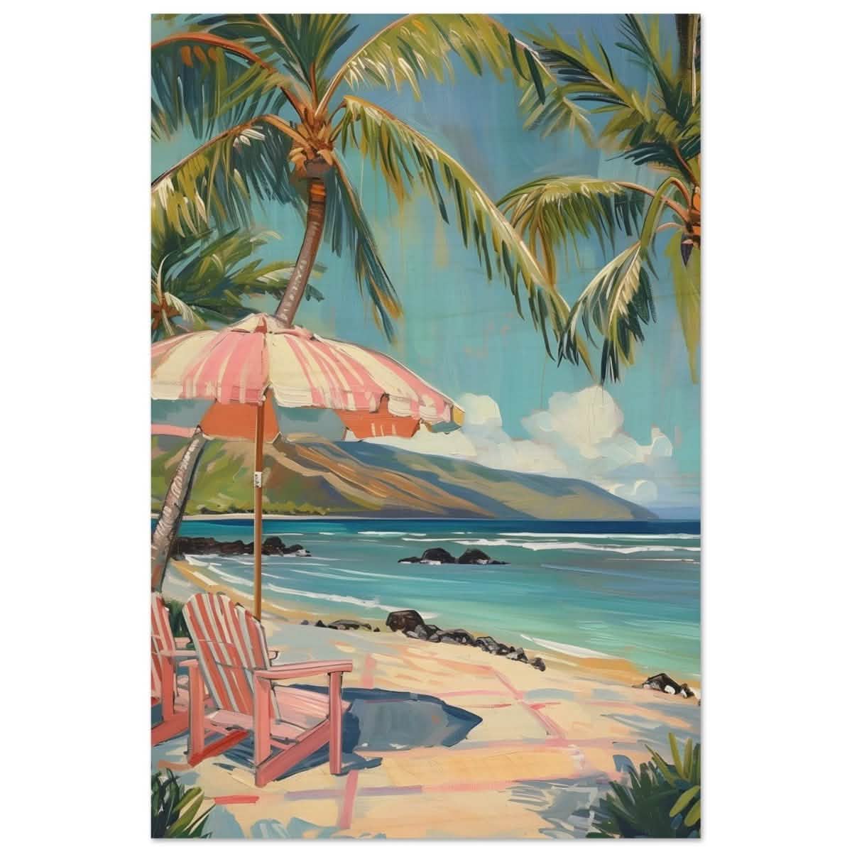Island Retreat with Palm Breeze | Contemporary Impressionism wall art print - 50x75 cm / 20x30″ - Wood Prints -