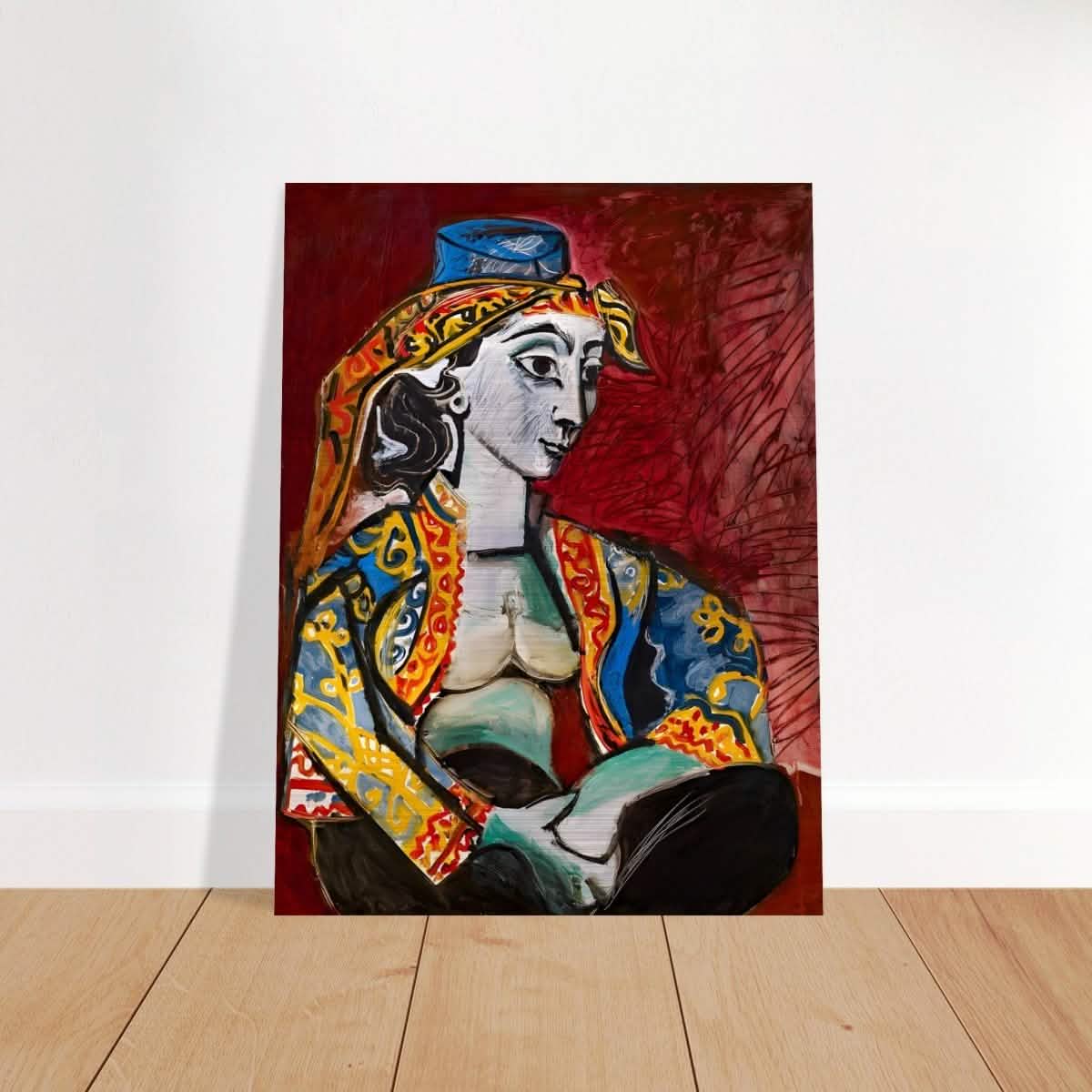 Jacqueline in Turkish Costume by Pablo Picasso | Cubism Art wall art print - Brushed Aluminum Print - 30x40 cm / 12x16″ -
