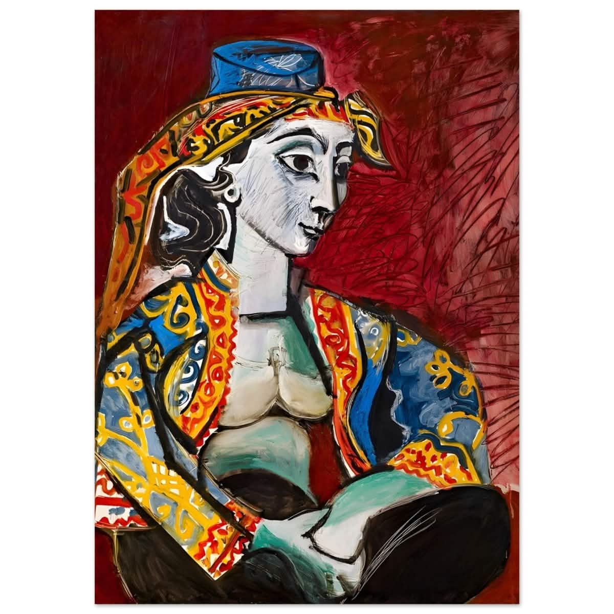 Jacqueline in Turkish Costume by Pablo Picasso | Cubism Art wall art print - Aluminum Print - 50x70 cm / 20x28″ -