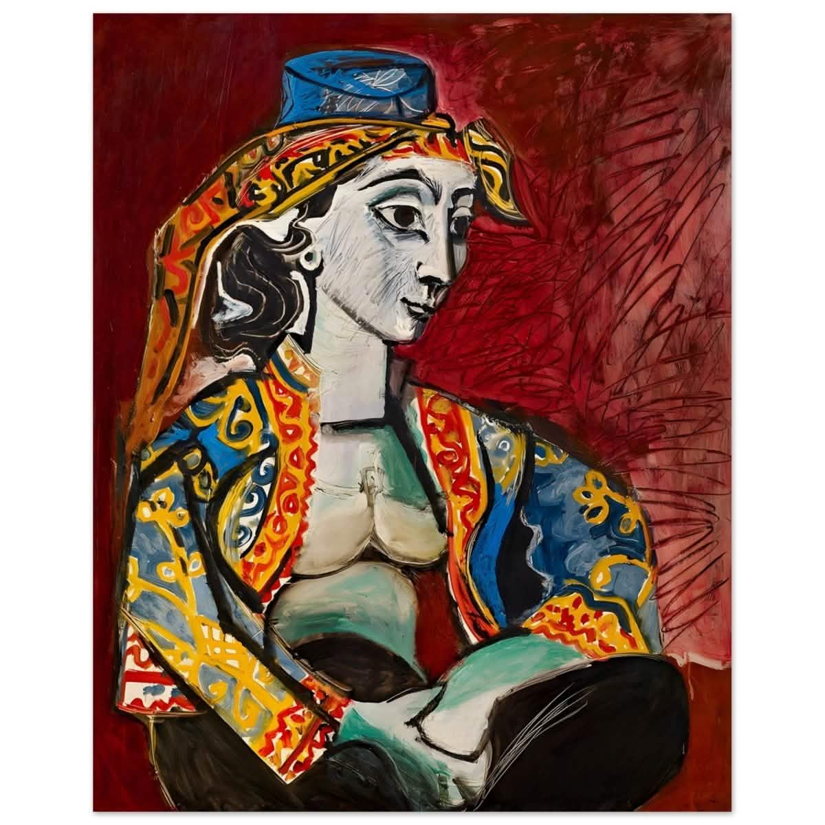 Jacqueline in Turkish Costume by Pablo Picasso | Cubism Art wall art print - Wood Prints - 40x50 cm / 16x20″ -