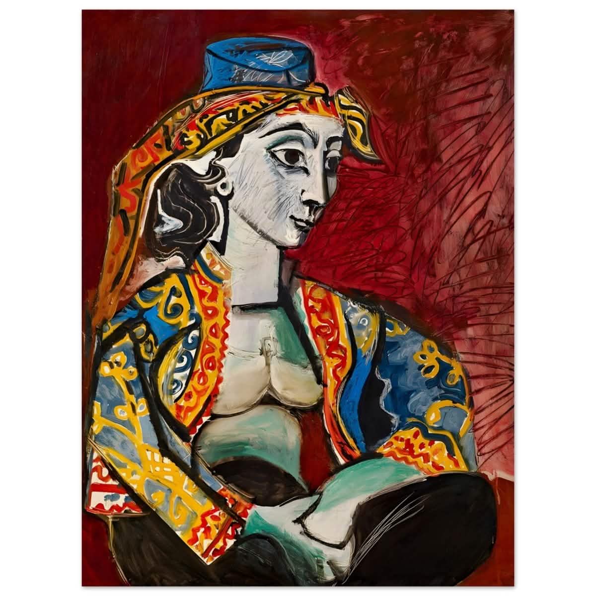 Jacqueline in Turkish Costume by Pablo Picasso | Cubism Art wall art print - Wood Prints - 60x80 cm / 24x32″ -