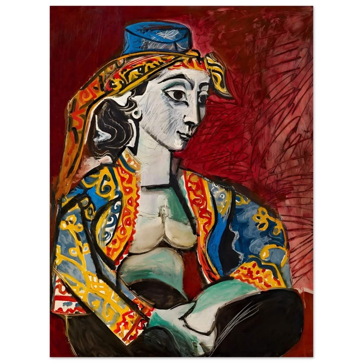 Jacqueline in Turkish Costume by Pablo Picasso | Cubism Art wall art print - Wood Prints - 30x40 cm / 12x16″ -