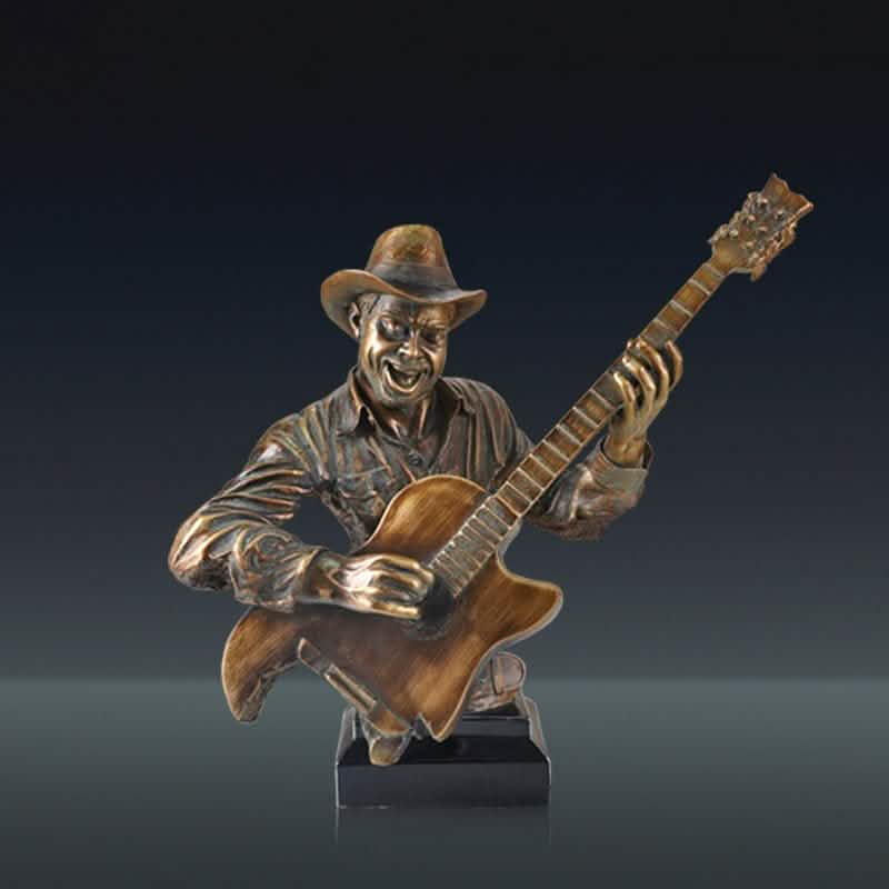 Jazz Musician Resin Sculptures – Cold Cast Copper Artwork for Home & Office Décor - Guitarist -