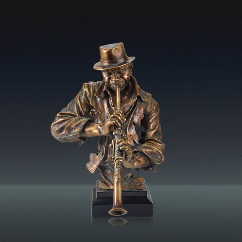 Jazz Musician Resin Sculptures – Cold Cast Copper Artwork for Home & Office Décor - Play the clarinet -