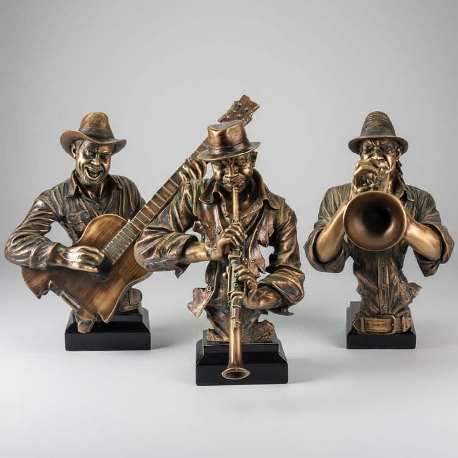 Jazz Musician Resin Sculptures – Cold Cast Copper Artwork for Home & Office Décor - Blow the horn -