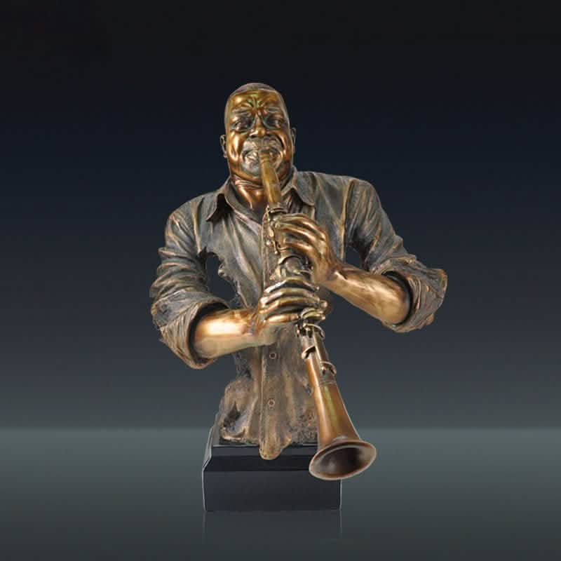 Jazz Musician Resin Sculptures – Cold Cast Copper Artwork for Home & Office Décor - Play the clarinet2 -