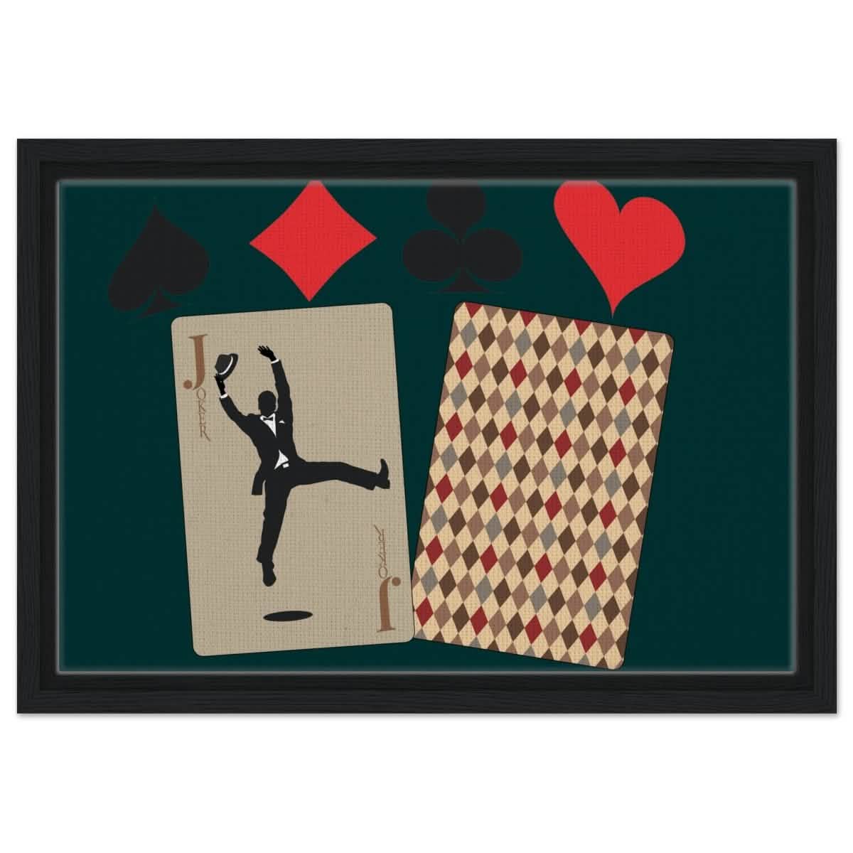 Jester's Dance | Vintage Joker Card | Pop Art Wall art print - Framed Canvas - 30x45 cm / 12x18″ - Black frame