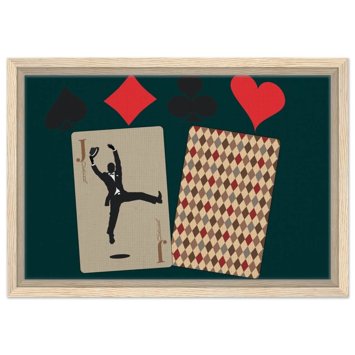 Jester's Dance | Vintage Joker Card | Pop Art Wall art print - Framed Canvas - 30x45 cm / 12x18″ - Wood frame