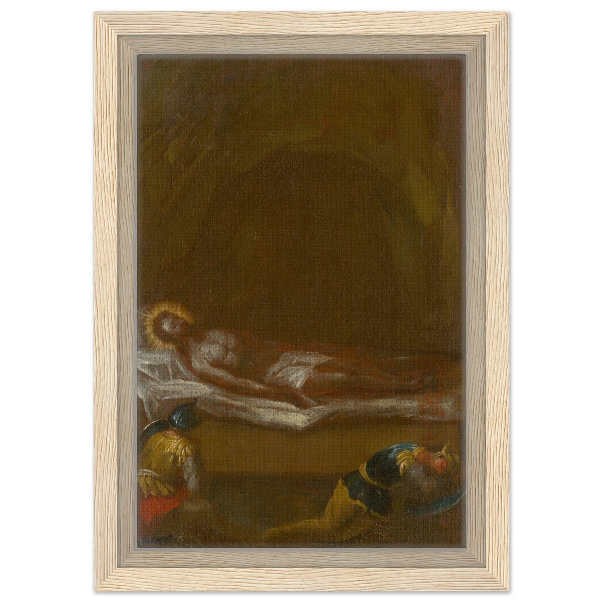Jesus is Laid in the Tomb – Baroque Sacred Art Print - Framed Canvas - 20x30 cm / 8x12″ - Wood frame