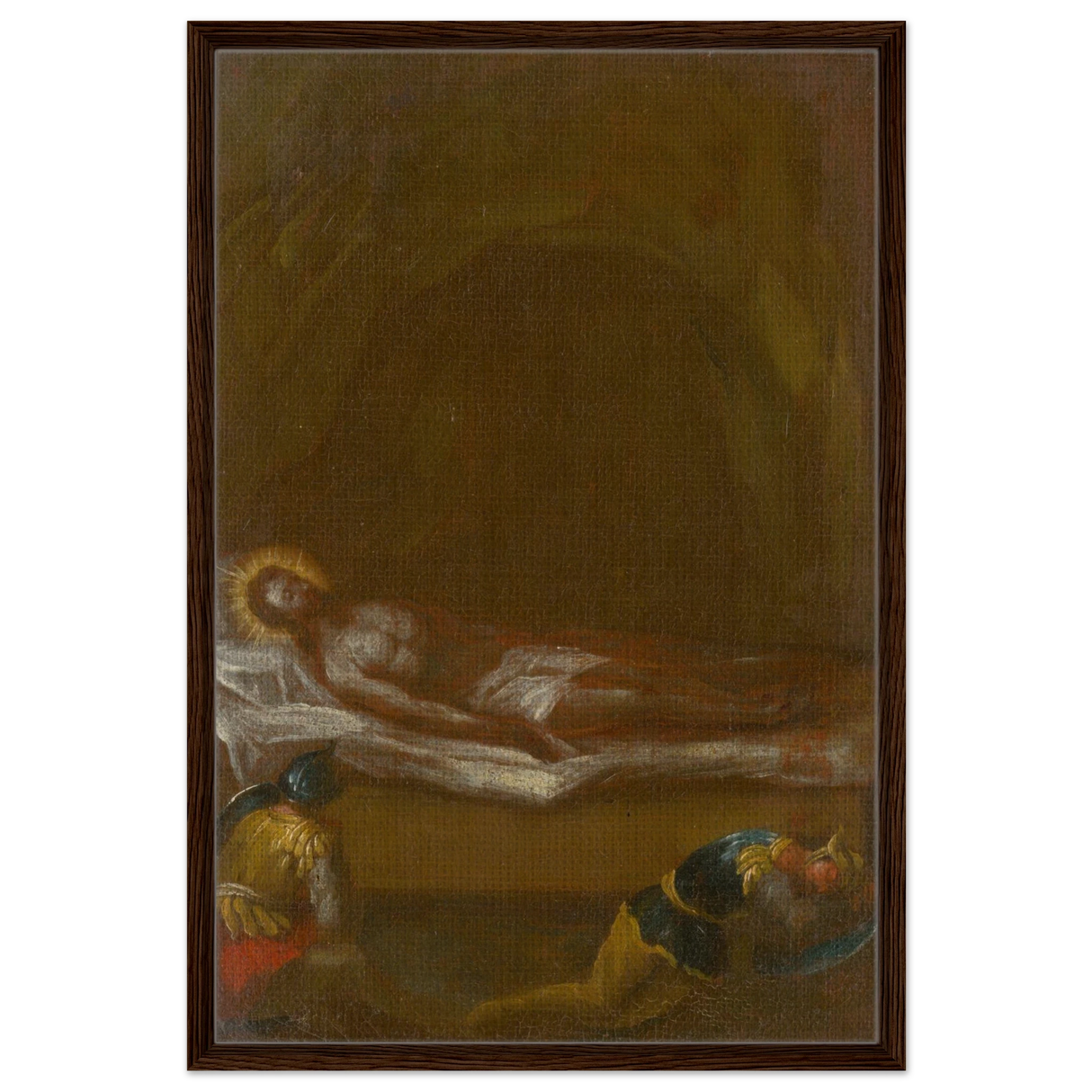 Jesus is Laid in the Tomb – Baroque Sacred Art Print - Framed Canvas - 60x90 cm / 24x36″ - Dark wood frame