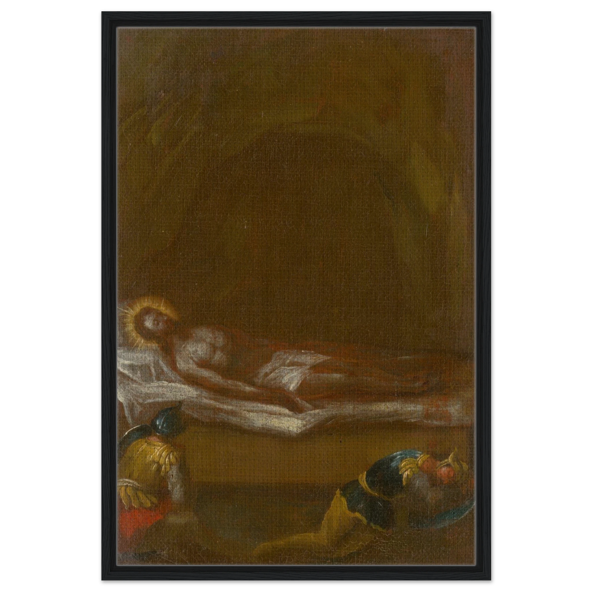 Jesus is Laid in the Tomb – Baroque Sacred Art Print - Framed Canvas - 60x90 cm / 24x36″ - Black frame