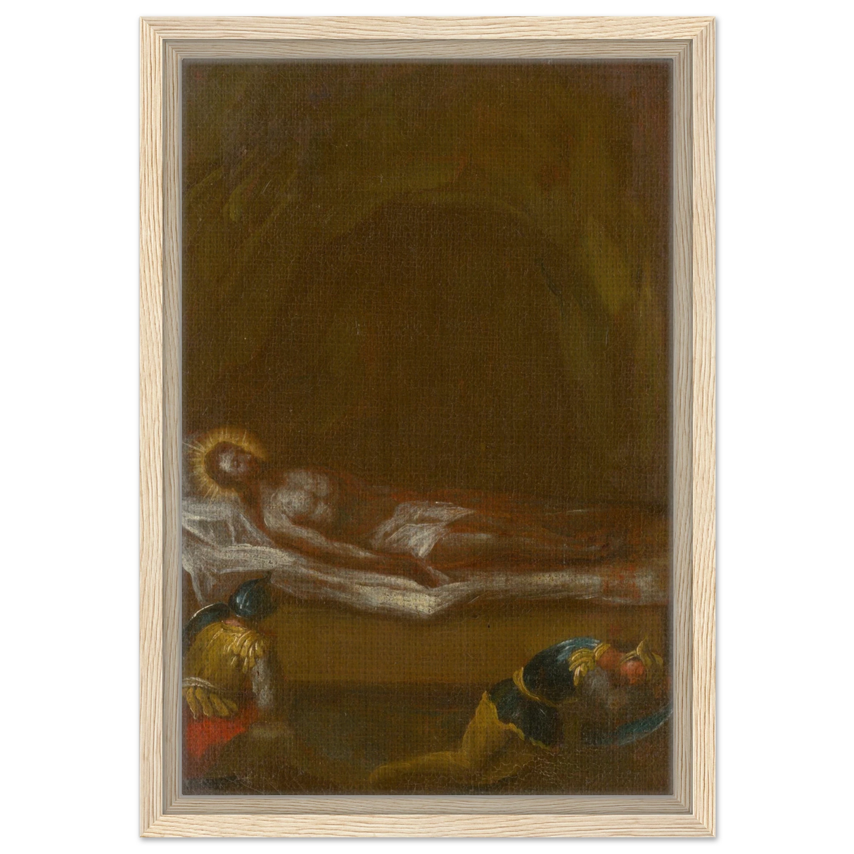 Jesus is Laid in the Tomb – Baroque Sacred Art Print - Framed Canvas - 30x45 cm / 12x18″ - Wood frame