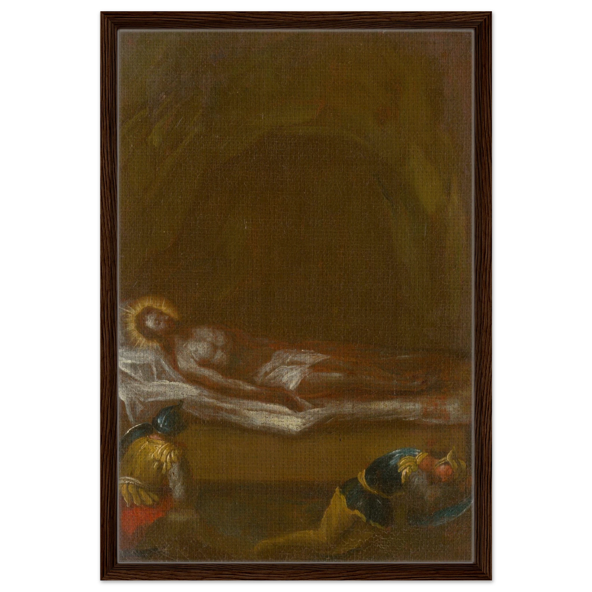Jesus is Laid in the Tomb – Baroque Sacred Art Print - Framed Canvas - 50x75 cm / 20x30″ - Dark wood frame