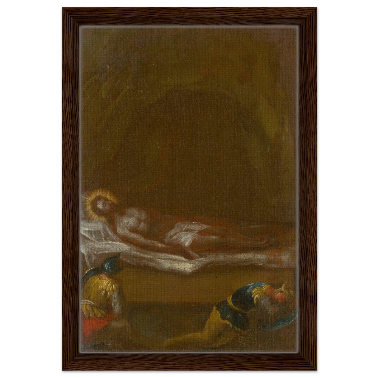 Jesus is Laid in the Tomb – Baroque Sacred Art Print - Framed Canvas - 30x45 cm / 12x18″ - Dark wood frame