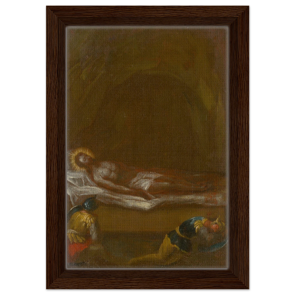 Jesus is Laid in the Tomb – Baroque Sacred Art Print - Framed Canvas - 20x30 cm / 8x12″ - Dark wood frame