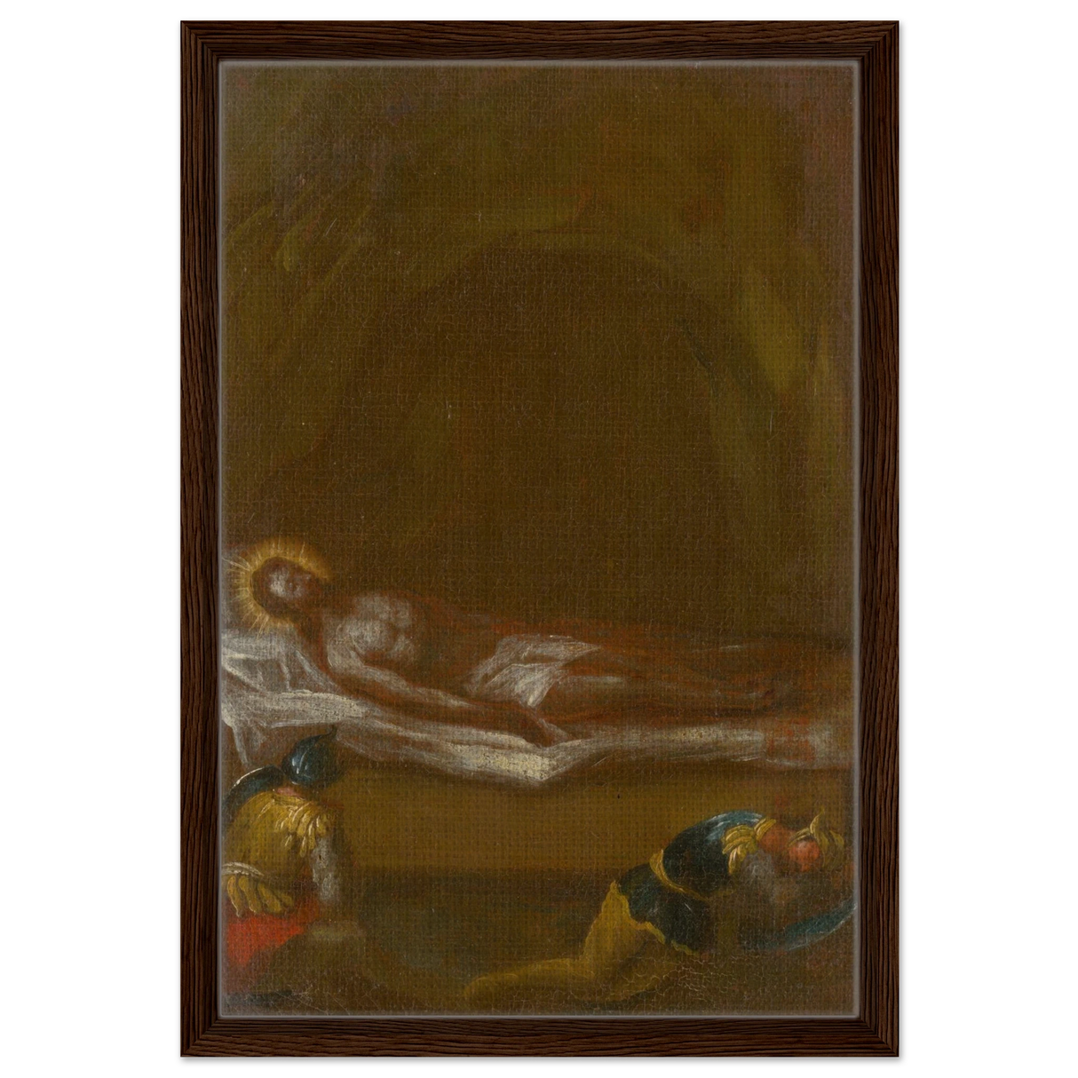 Jesus is Laid in the Tomb – Baroque Sacred Art Print - Framed Canvas - 40x60 cm / 16x24″ - Dark wood frame