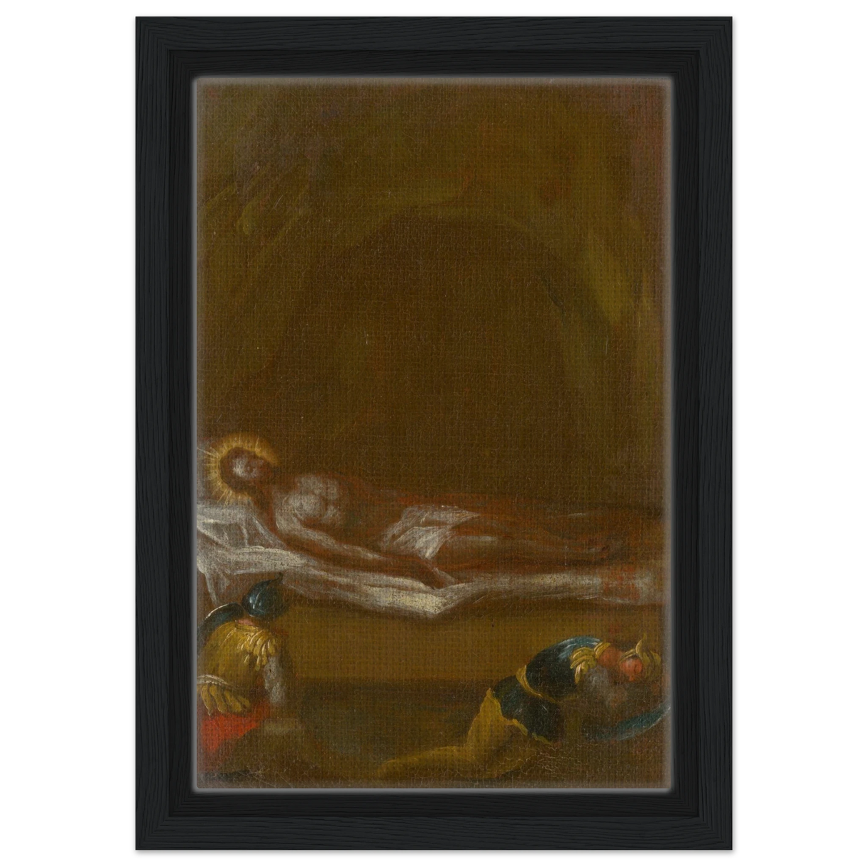 Jesus is Laid in the Tomb – Baroque Sacred Art Print - Framed Canvas - 20x30 cm / 8x12″ - Black frame