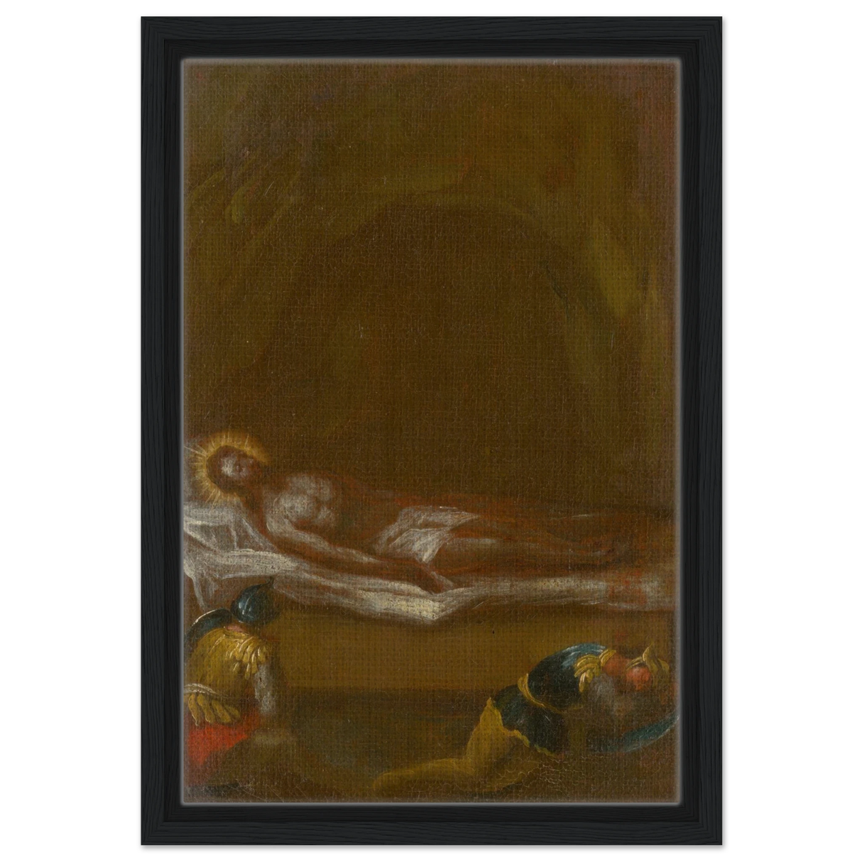 Jesus is Laid in the Tomb – Baroque Sacred Art Print - Framed Canvas - 30x45 cm / 12x18″ - Black frame