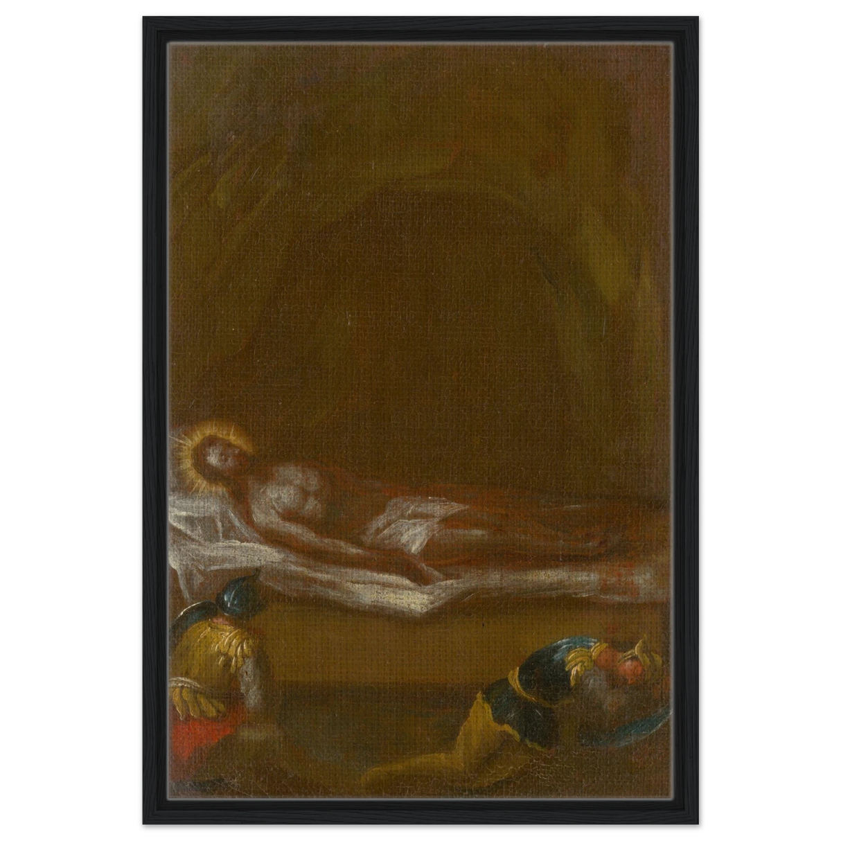 Jesus is Laid in the Tomb – Baroque Sacred Art Print - Framed Canvas - 50x75 cm / 20x30″ - Black frame
