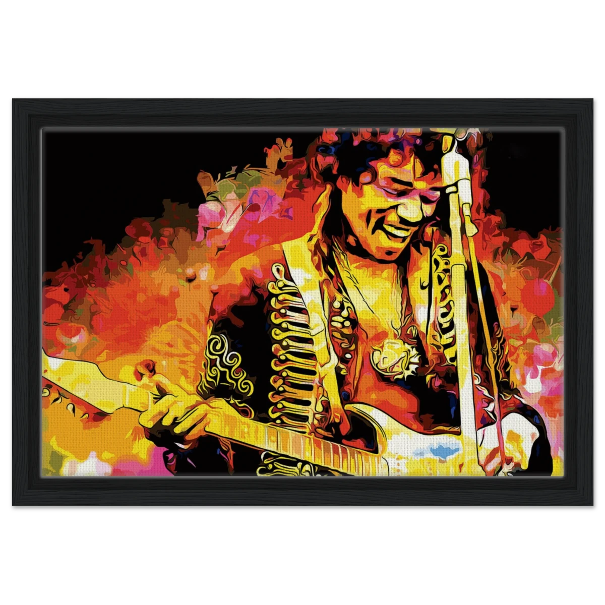 Jimi Hendrix | A Tribute to the Legend of Rock - 30x45 cm / 12x18″ - Framed Canvas - Black frame