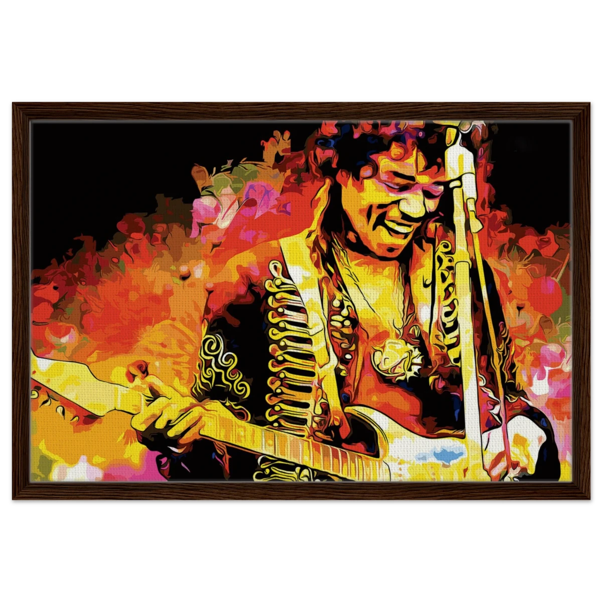 Jimi Hendrix | A Tribute to the Legend of Rock - 50x75 cm / 20x30″ - Framed Canvas - Dark wood frame