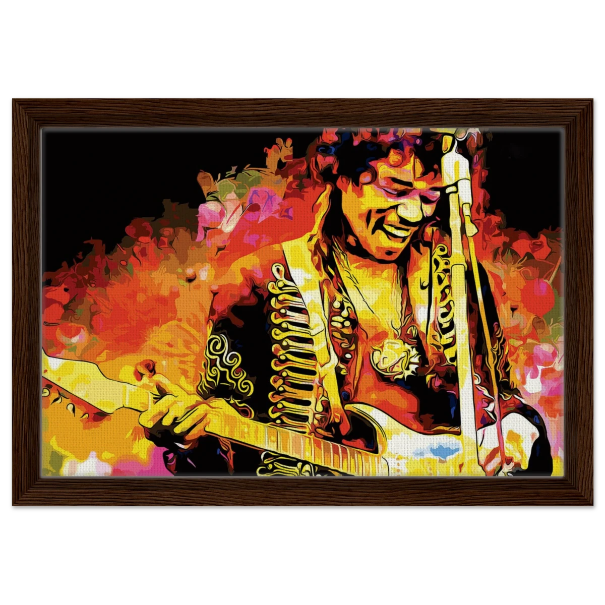 Jimi Hendrix | A Tribute to the Legend of Rock - 30x45 cm / 12x18″ - Framed Canvas - Dark wood frame