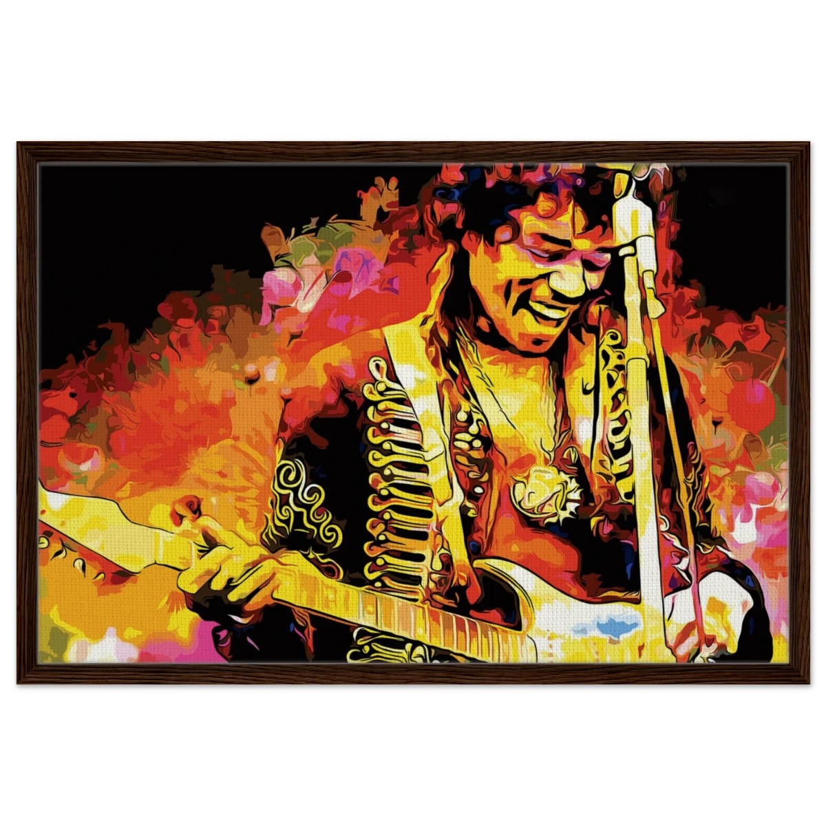 Jimi Hendrix | A Tribute to the Legend of Rock - 60x90 cm / 24x36″ - Framed Canvas - Dark wood frame