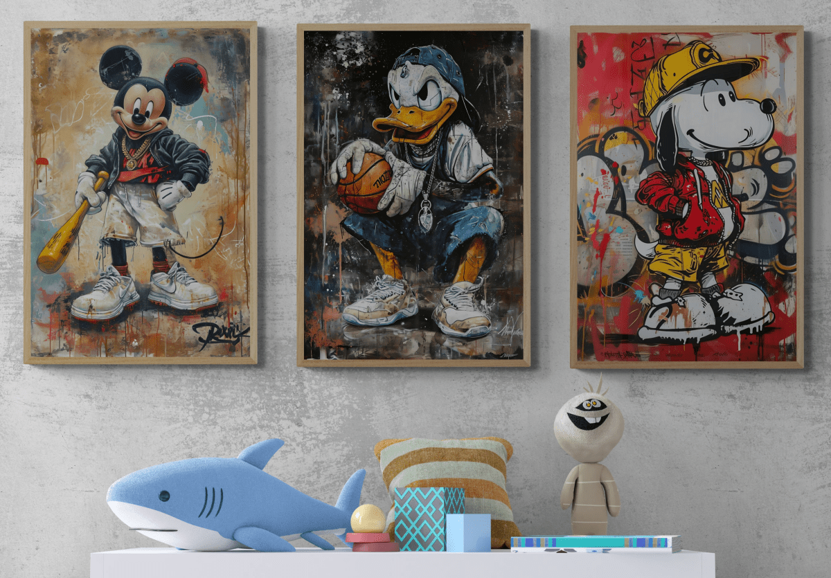Kids Bedroom Trio Set | Micky Mouse , Snoopy , Donald Duck - Canvas - 30X45 CM / 12X18″ -