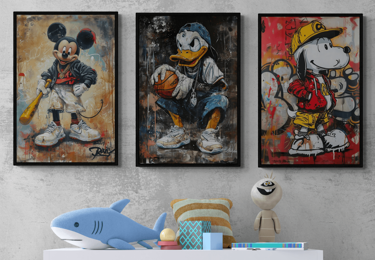 Kids Bedroom Trio Set | Micky Mouse , Snoopy , Donald Duck - Canvas - 30X45 CM / 12X18″ -