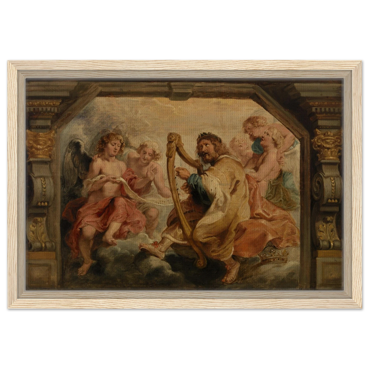 King David Playing the Harp – Peter Paul Rubens Wall Art Print - Framed Canvas - 30x45 cm / 12x18″ - Wood frame