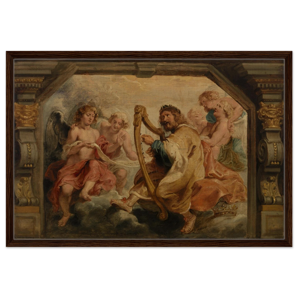 King David Playing the Harp – Peter Paul Rubens Wall Art Print - Framed Canvas - 60x90 cm / 24x36″ - Dark wood frame