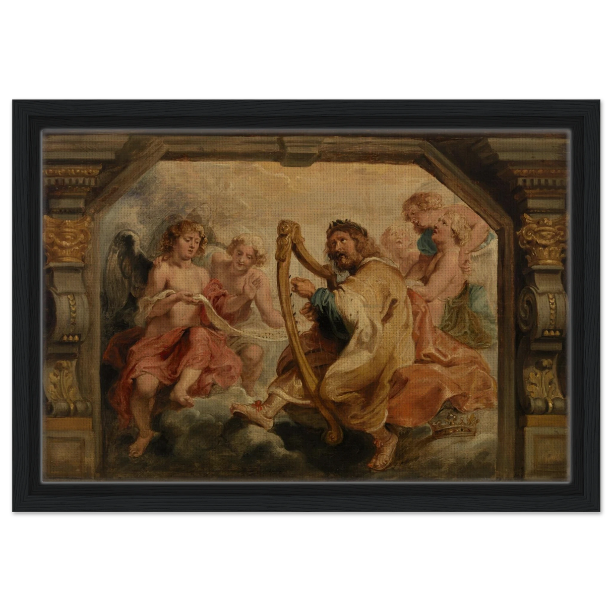 King David Playing the Harp – Peter Paul Rubens Wall Art Print - Framed Canvas - 30x45 cm / 12x18″ - Black frame