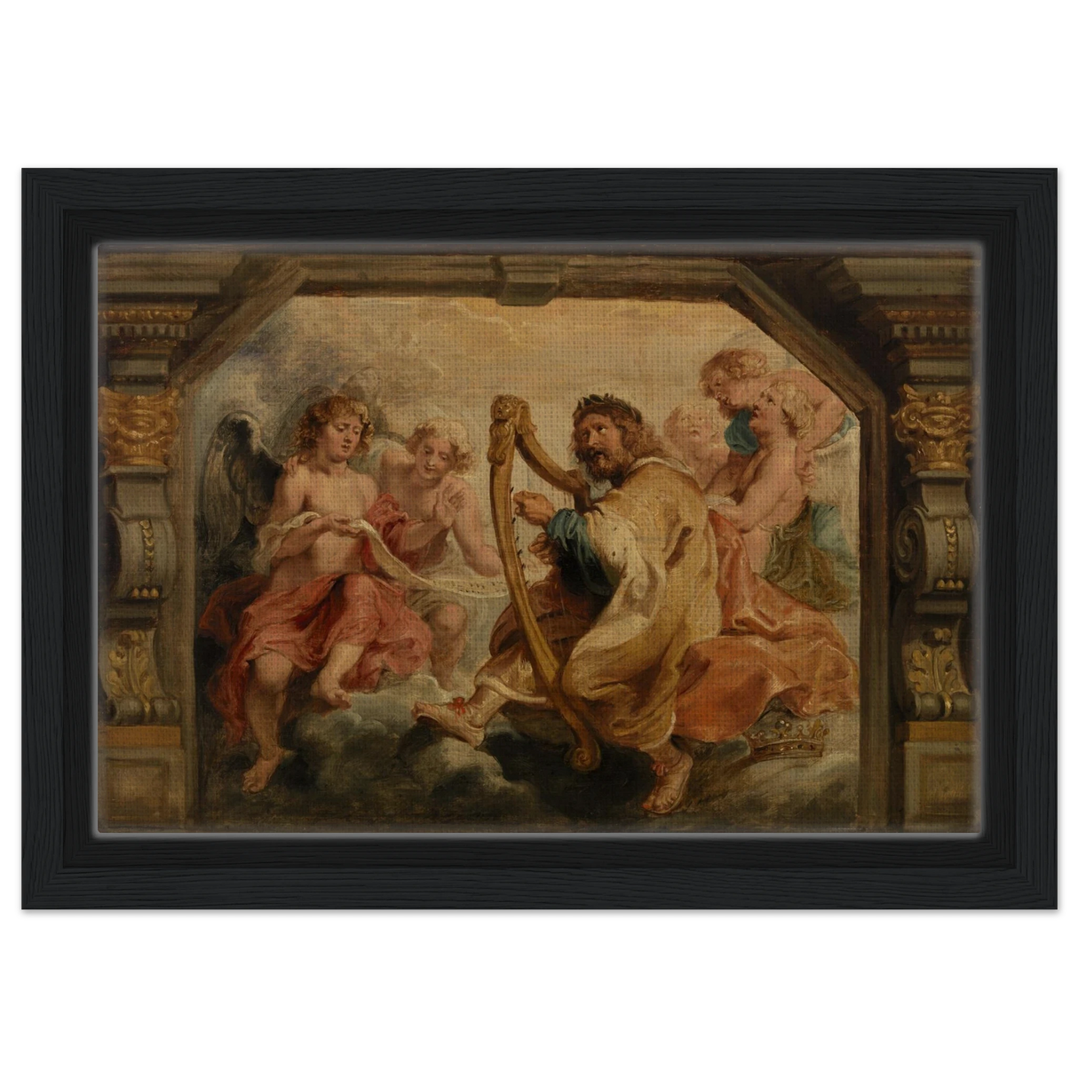 King David Playing the Harp – Peter Paul Rubens Wall Art Print - Framed Canvas - 20x30 cm / 8x12″ - Black frame