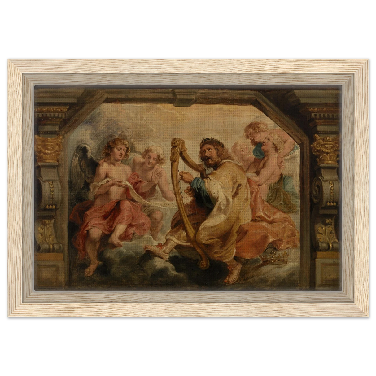 King David Playing the Harp – Peter Paul Rubens Wall Art Print - Framed Canvas - 20x30 cm / 8x12″ - Wood frame