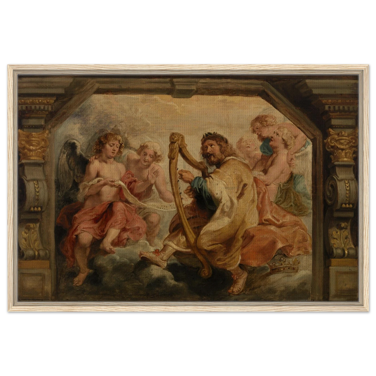 King David Playing the Harp – Peter Paul Rubens Wall Art Print - Framed Canvas - 60x90 cm / 24x36″ - Wood frame