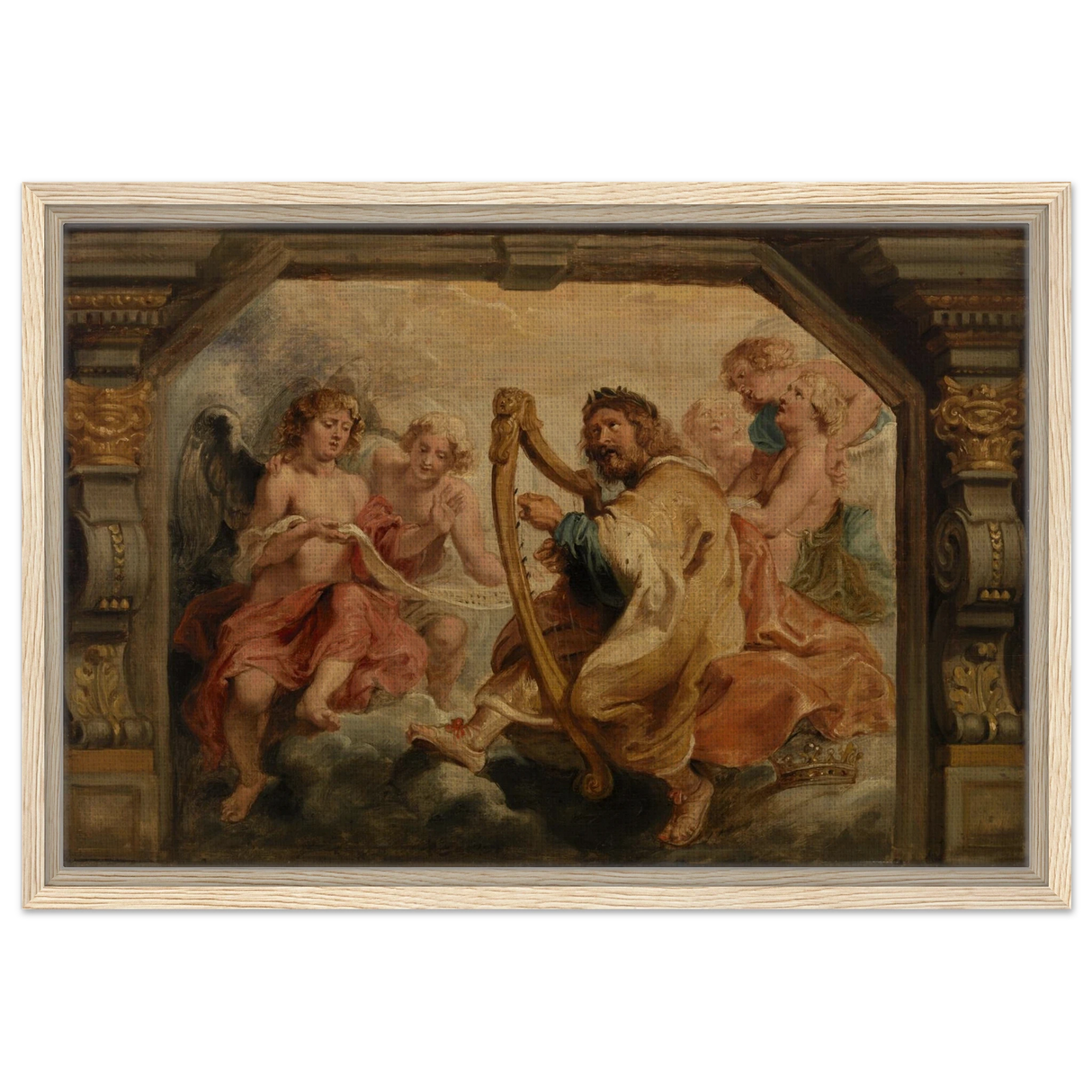 King David Playing the Harp – Peter Paul Rubens Wall Art Print - Framed Canvas - 40x60 cm / 16x24″ - Wood frame