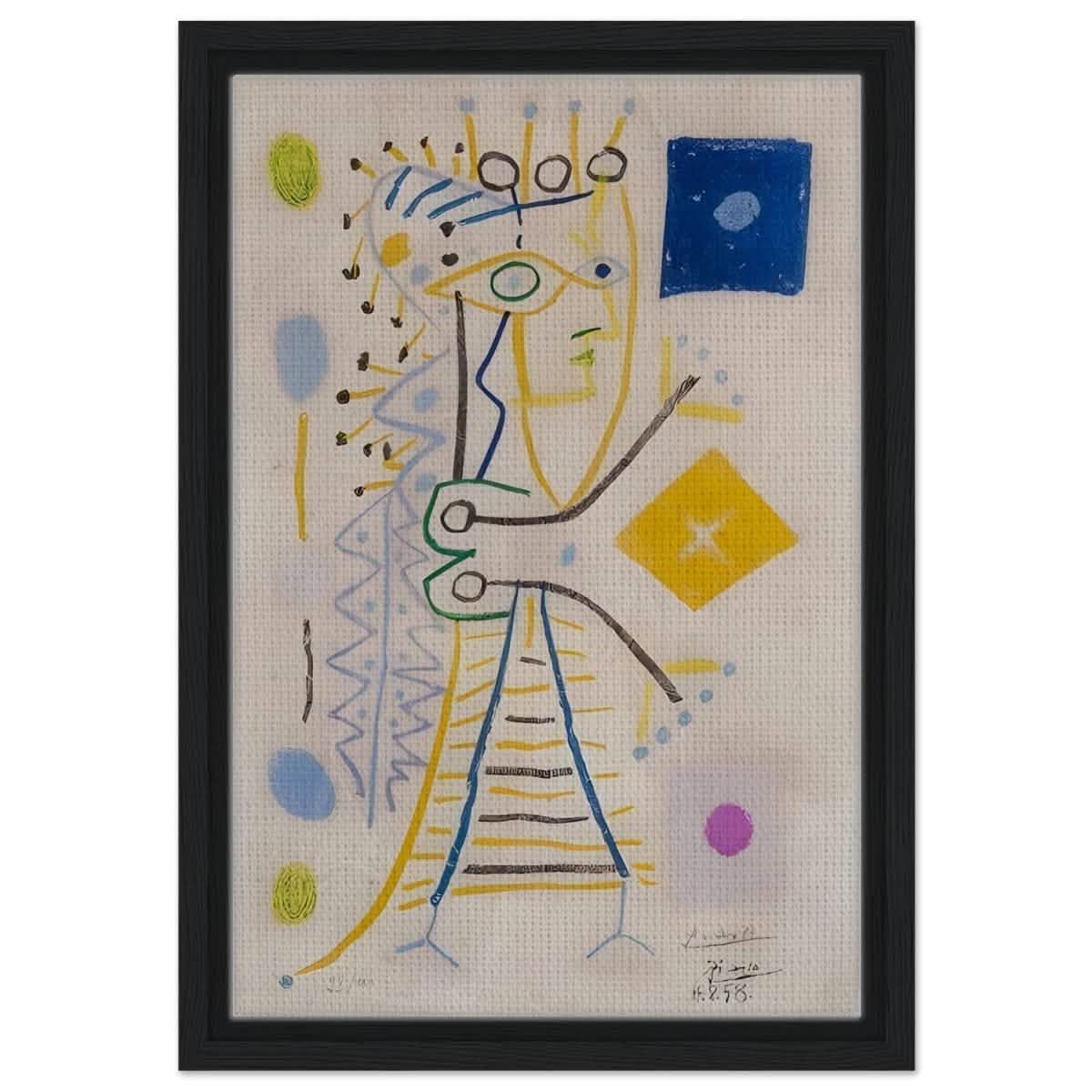 La Femme Aux des (Jacqueline) (blue), c. 1958 by Pablo Picasso | Cubism wall art print - Framed Canvas - 30x45 cm / 12x18″ - Black frame