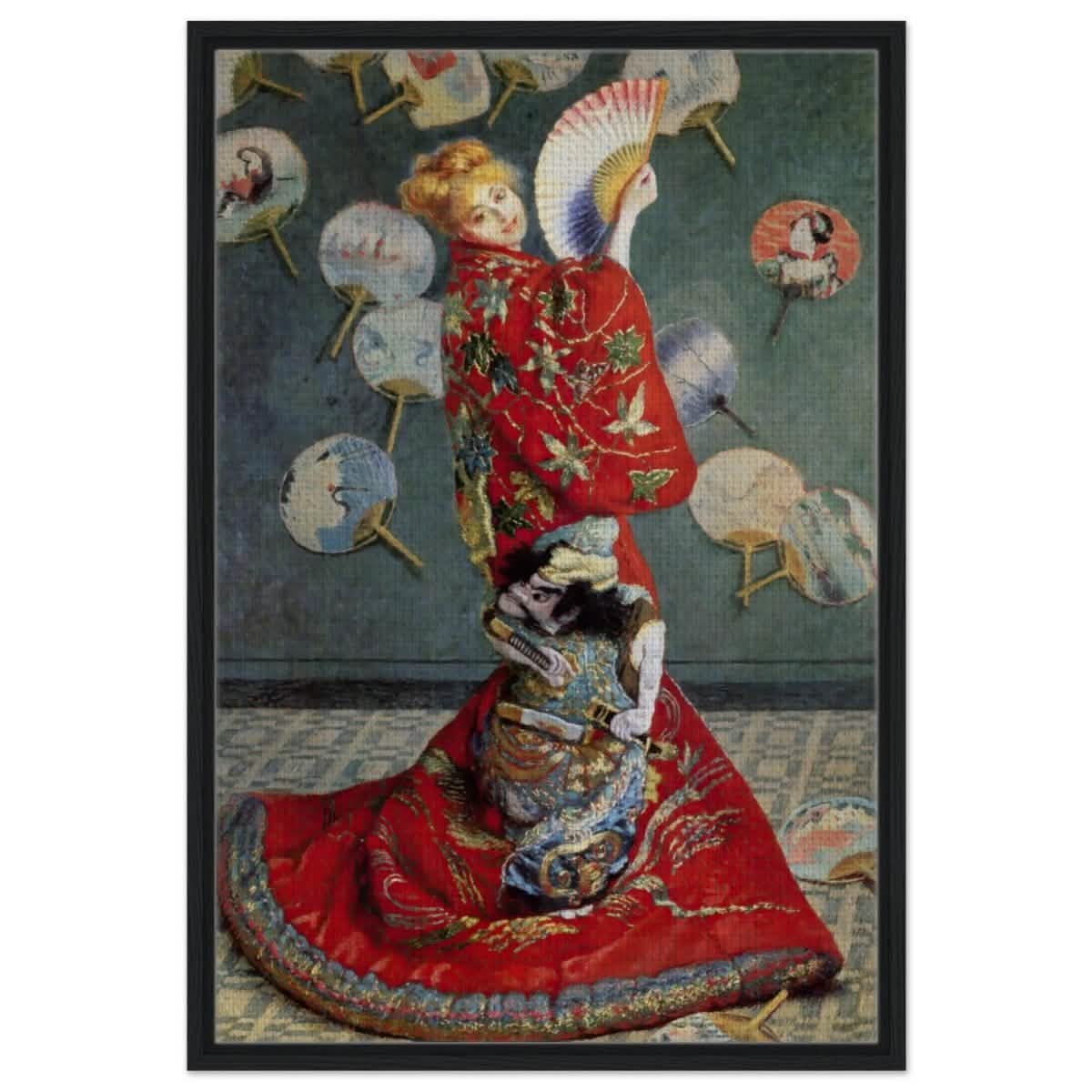 La Japonaise , The Japanese (1876) by Claude Monet | Vintage wall art print - Framed Canvas - 60x90 cm / 24x36″ - Black frame