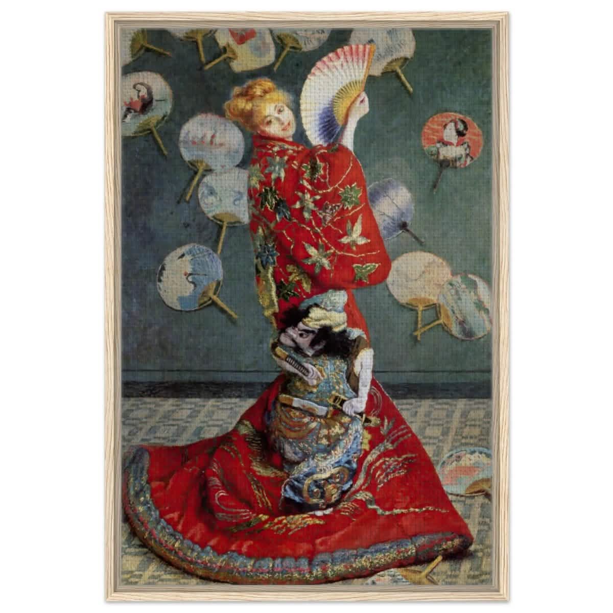 La Japonaise , The Japanese (1876) by Claude Monet | Vintage wall art print - Framed Canvas - 60x90 cm / 24x36″ - Wood frame