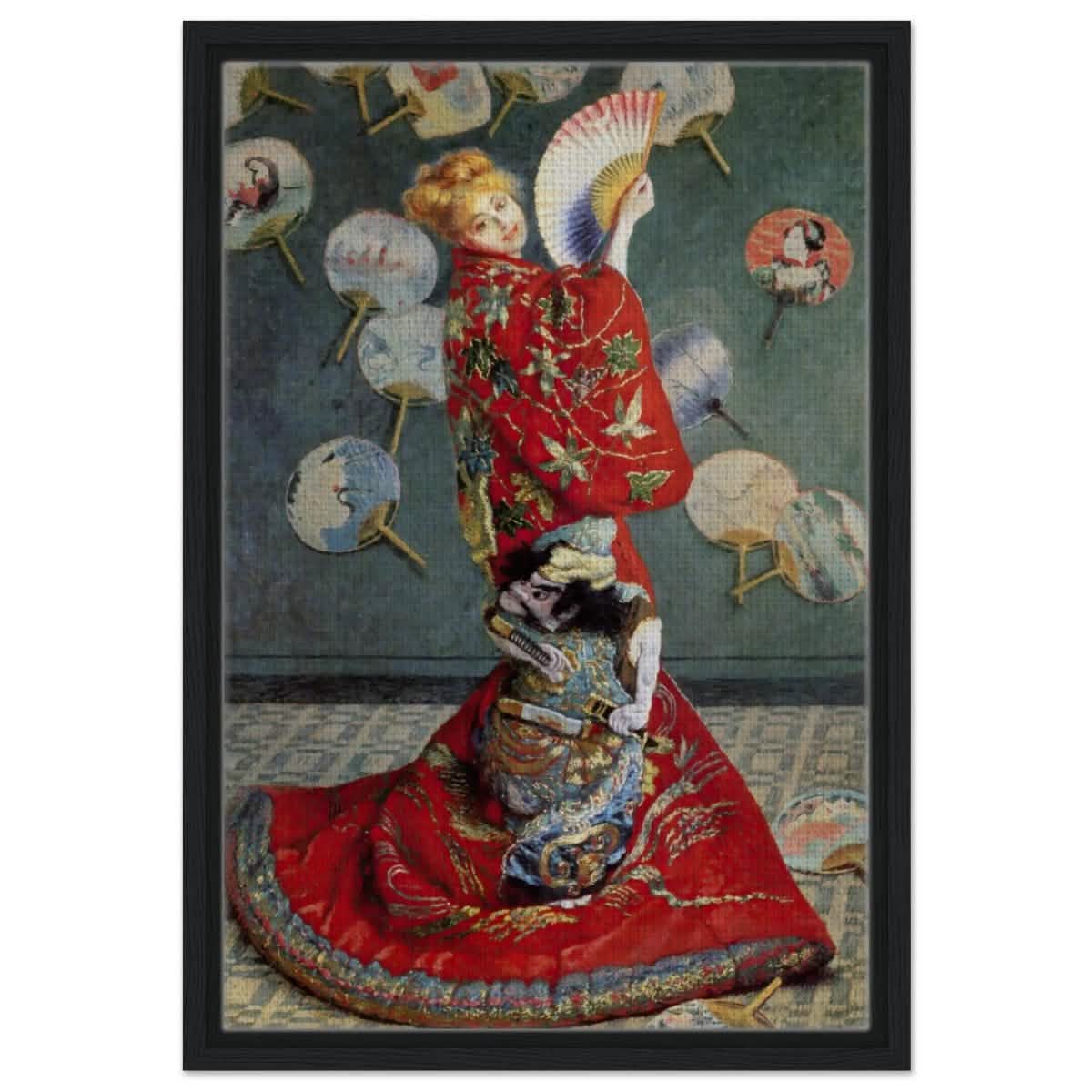 La Japonaise , The Japanese (1876) by Claude Monet | Vintage wall art print - Framed Canvas - 40x60 cm / 16x24″ - Black frame