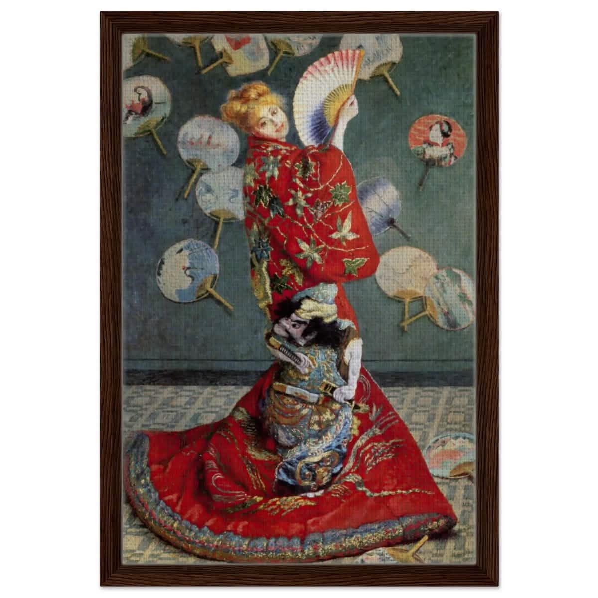 La Japonaise , The Japanese (1876) by Claude Monet | Vintage wall art print - Framed Canvas - 40x60 cm / 16x24″ - Dark wood frame