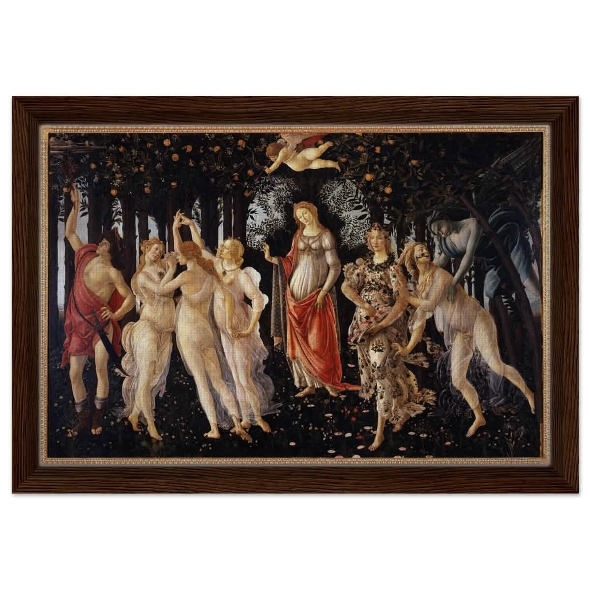 La Primavera by Sandro Botticelli | Primavera | Vintage Art wall art print - Framed Canvas - 30x45 cm / 12x18″ - Dark wood frame