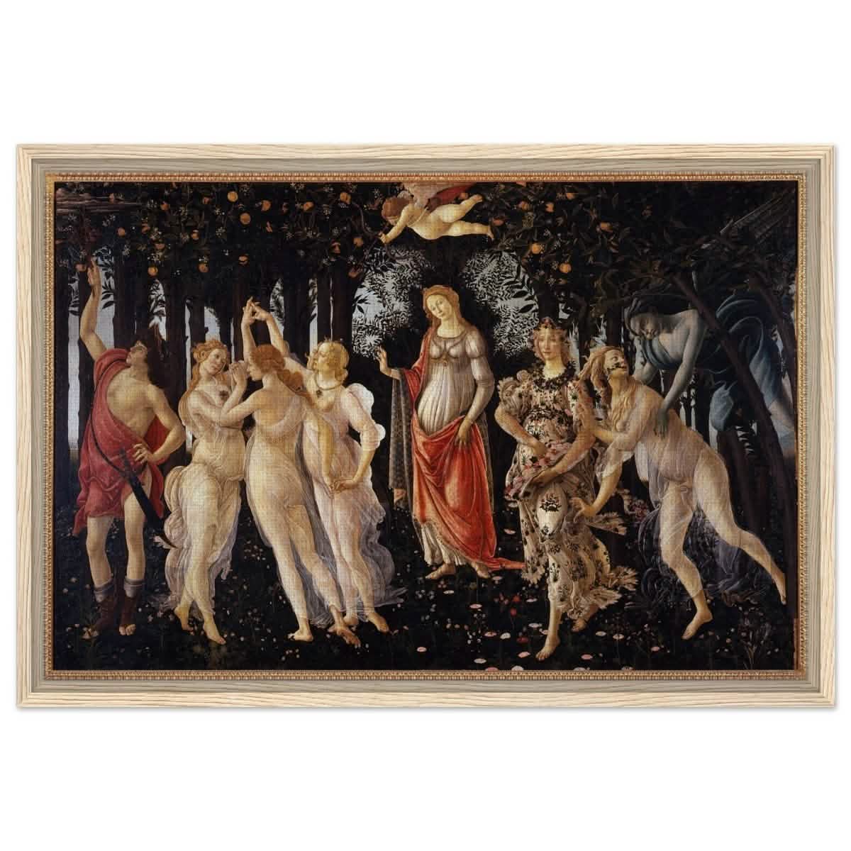 La Primavera by Sandro Botticelli | Primavera | Vintage Art wall art print - Framed Canvas - 50x75 cm / 20x30″ - Wood frame