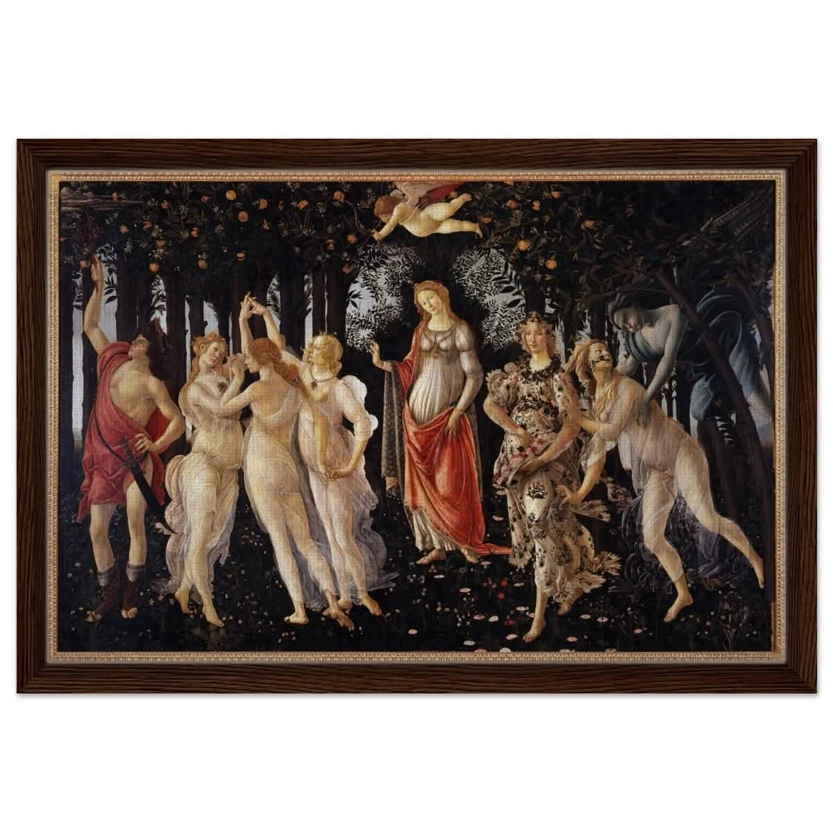 La Primavera by Sandro Botticelli | Primavera | Vintage Art wall art print - Framed Canvas - 40x60 cm / 16x24″ - Dark wood frame