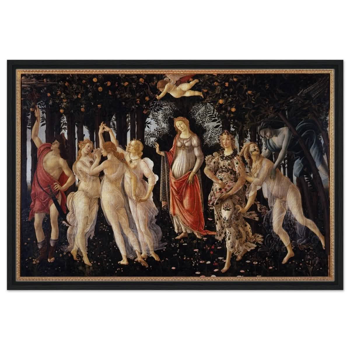 La Primavera by Sandro Botticelli | Primavera | Vintage Art wall art print - Framed Canvas - 60x90 cm / 24x36″ - Black frame