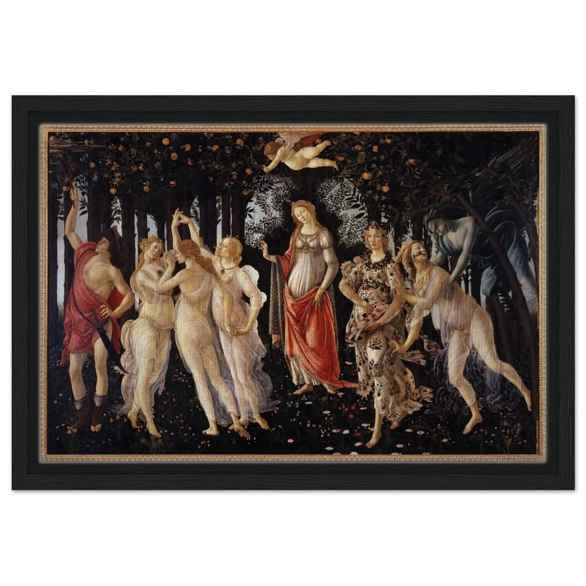 La Primavera by Sandro Botticelli | Primavera | Vintage Art wall art print - Framed Canvas - 30x45 cm / 12x18″ - Black frame