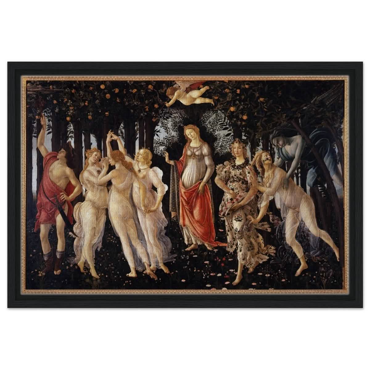 La Primavera by Sandro Botticelli | Primavera | Vintage Art wall art print - Framed Canvas - 40x60 cm / 16x24″ - Black frame